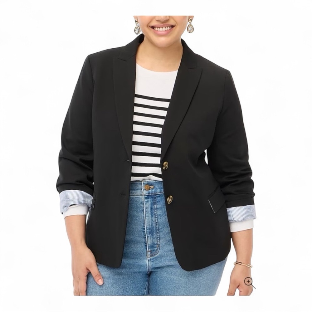 J.Crew Black Cotton‑Blend Two‑Button Blazer BP095 Buttons NWT $198 Career